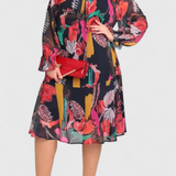 Φόρεμα Annegret Floral Midi με Μακριά Μανίκια και Ρευστή Γραμμή