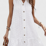 Halina Λευκό Κεντημένο Βαμβακερό Φόρεμα με κουμπιά και χτενισμένο στρίφωμα