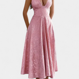 Gilda Φόρεμα Jacquard Midi με Ανοιχτή Πλάτη και Ψηλή Μέση