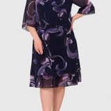 Φόρεμα Shriley από Σιφόν με Στάμπα Midnight Swirl και Ρευστή Σιλουέτα