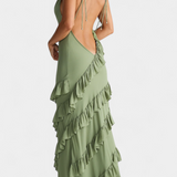 Padeline Μάξι Φόρεμα με Βολάν και Ανοιχτή Πλάτη