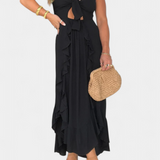 Kailani Μάξι Φόρεμα Ruffle με Μπροστινό Κόμπο