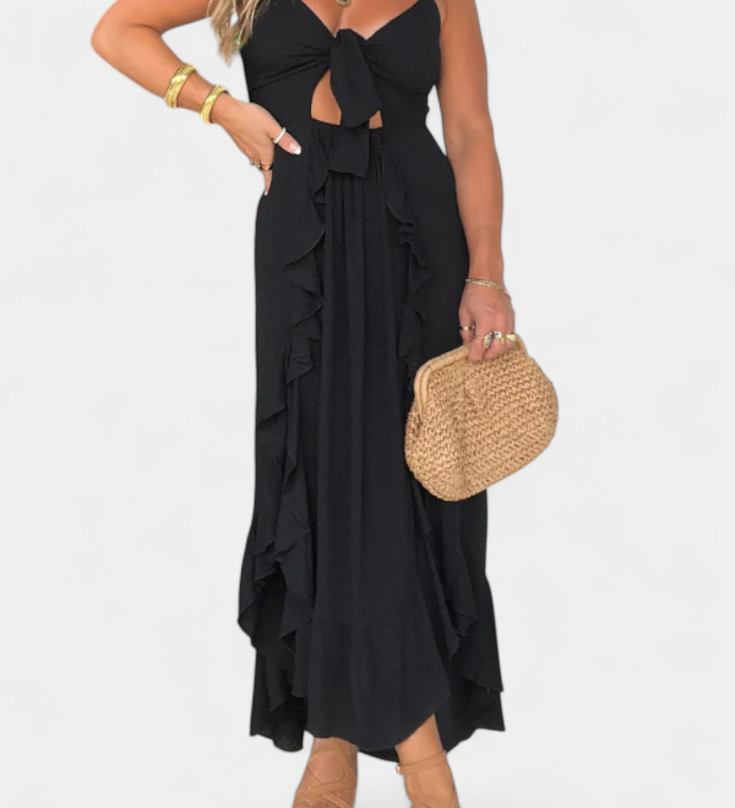Kailani Μάξι Φόρεμα Ruffle με Μπροστινό Κόμπο