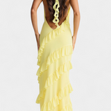 Padeline Μάξι Φόρεμα με Βολάν και Ανοιχτή Πλάτη