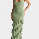 Padeline Μάξι Φόρεμα με Βολάν και Ανοιχτή Πλάτη