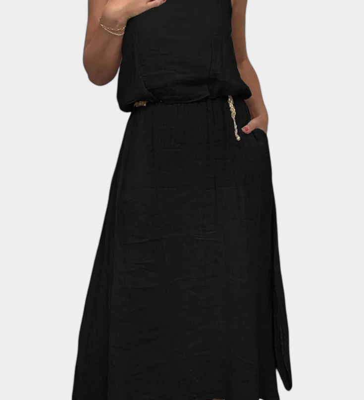 Σετ από Λινό και Βαμβάκι με Αμάνικο Γιλέκο και Φούστα