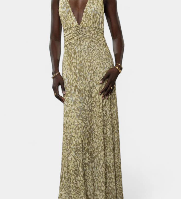 Melody Πουά Maxi Φόρεμα με Βαθιά Λαιμόκοψη