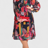 Φόρεμα Annegret Floral Midi με Μακριά Μανίκια και Ρευστή Γραμμή