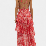 Domenica Φόρεμα από Σιφόν με Ντεκολτέ σε Σχήμα V και Αέρινες Στρώσεις