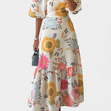 Kacey Μίντι Φόρεμα με Λουλουδάτο Μοτίβο και Φουσκωτά Μανίκια