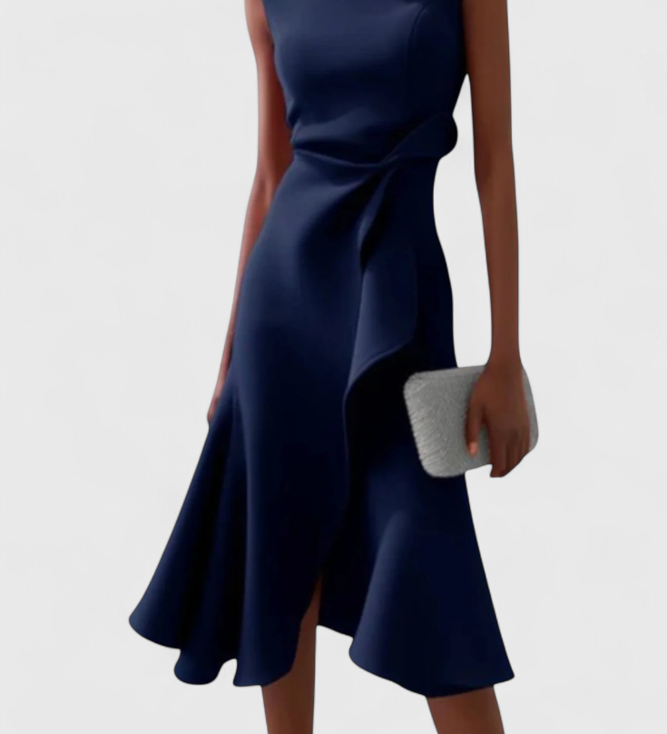 Claudia Μίντι Ασύμμετρο Φόρεμα με Κομψές Πιέτες