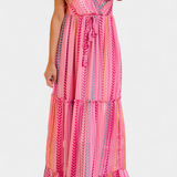 Asunción Μακρύ Ροζ Φόρεμα με Πολύχρωμες Ρίγες
