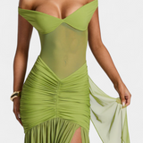 Therese Θερέζ Μακρύ Φόρεμα από με Βαθύ Ντεκολτέ και Σμιλευμένο Σούρωμα