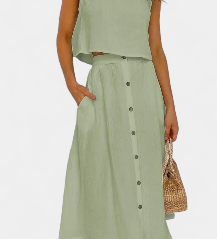 Naha Σετ από Βαμβάκι με Γιλέκο και Κουμπιά Μπροστά