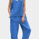 Leona Αμάνικο Σετ με Γιλέκο και Παντελόνι από Βαμβάκι και Λινό