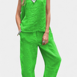 Leona Αμάνικο Σετ με Γιλέκο και Παντελόνι από Βαμβάκι και Λινό