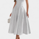 Gilda Φόρεμα Jacquard Midi με Ανοιχτή Πλάτη και Ψηλή Μέση