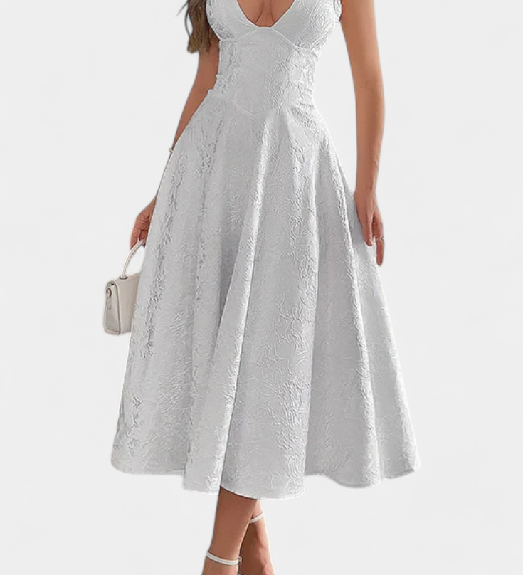 Gilda Φόρεμα Jacquard Midi με Ανοιχτή Πλάτη και Ψηλή Μέση