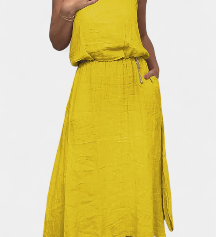 Σετ από Λινό και Βαμβάκι με Αμάνικο Γιλέκο και Φούστα