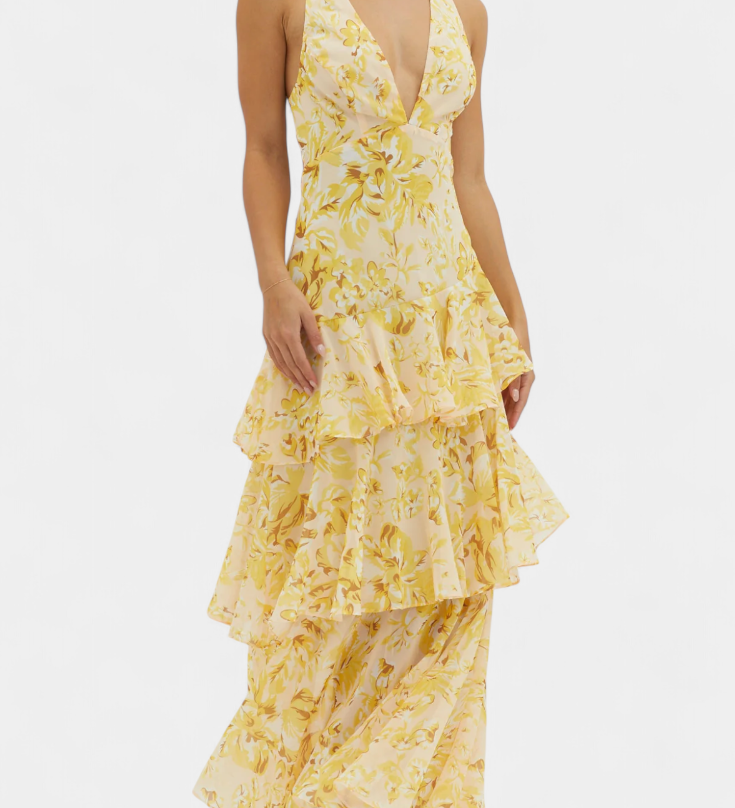 Domenica Φόρεμα από Σιφόν με Ντεκολτέ σε Σχήμα V και Αέρινες Στρώσεις