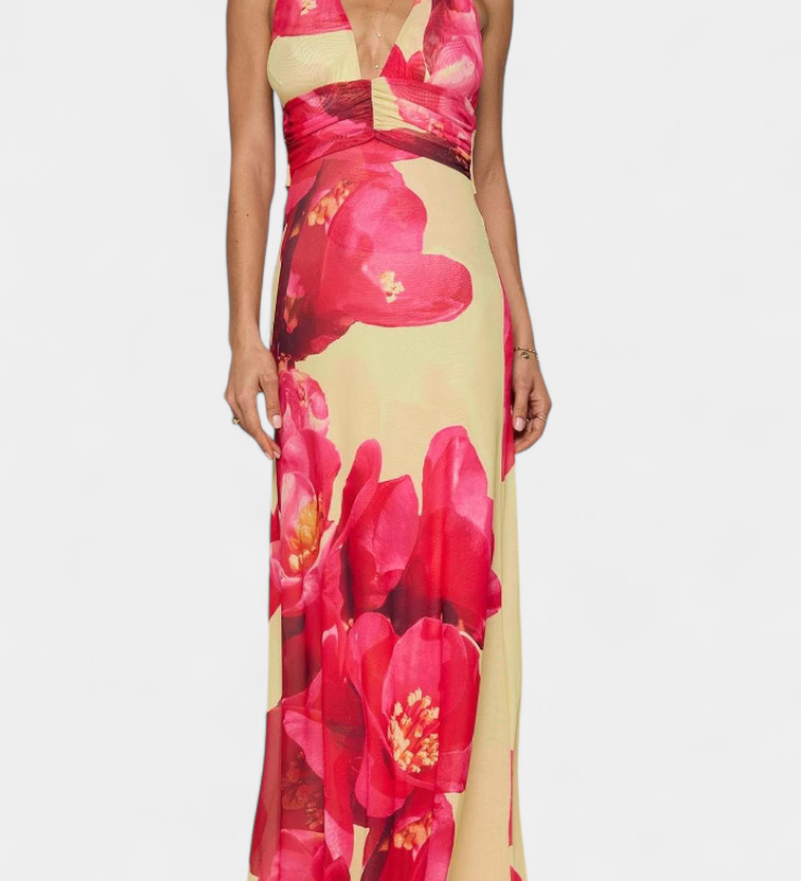 Melody Πουά Maxi Φόρεμα με Βαθιά Λαιμόκοψη