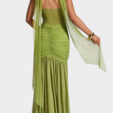 Therese Θερέζ Μακρύ Φόρεμα από με Βαθύ Ντεκολτέ και Σμιλευμένο Σούρωμα