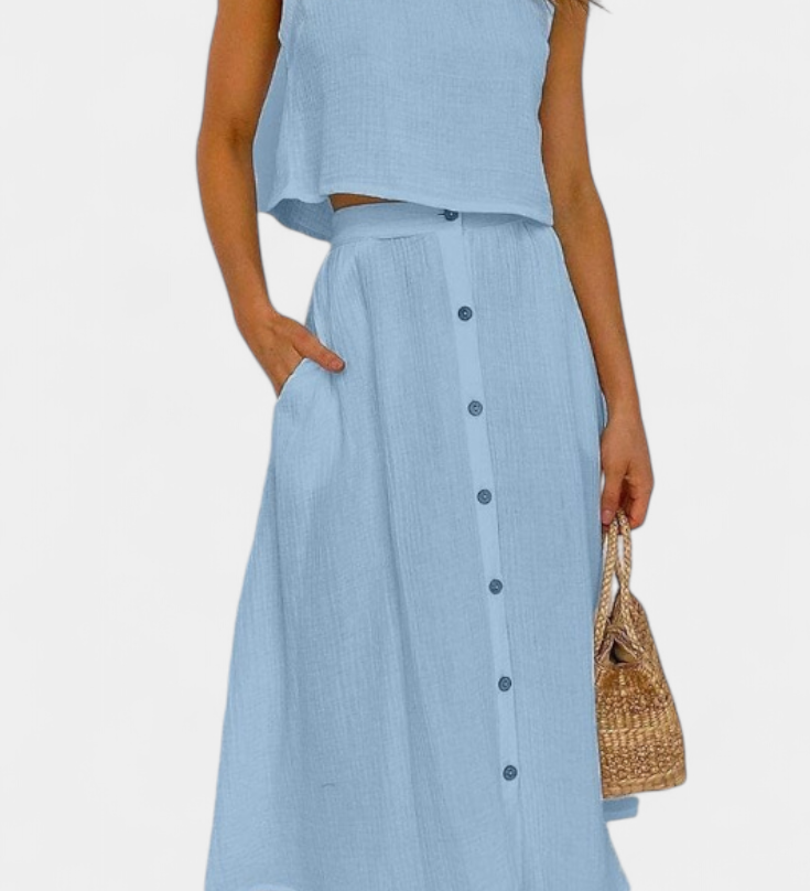 Naha Σετ από Βαμβάκι με Γιλέκο και Κουμπιά Μπροστά