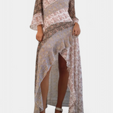 Ruth Μακρύ Φόρεμα Floral με Μανίκια 3/4 και Βολάν