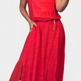 Σετ από Λινό και Βαμβάκι με Αμάνικο Γιλέκο και Φούστα