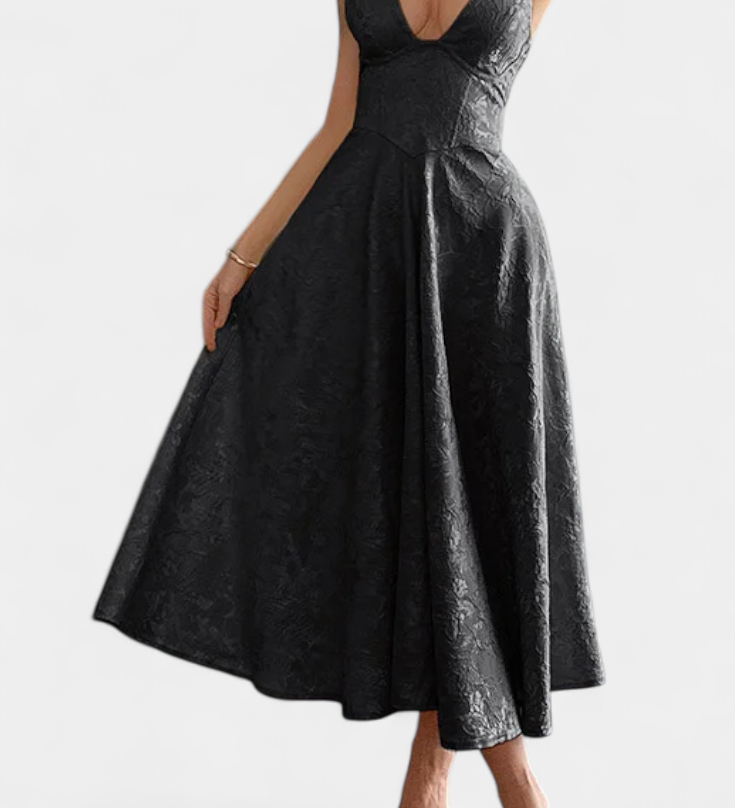 Gilda Φόρεμα Jacquard Midi με Ανοιχτή Πλάτη και Ψηλή Μέση