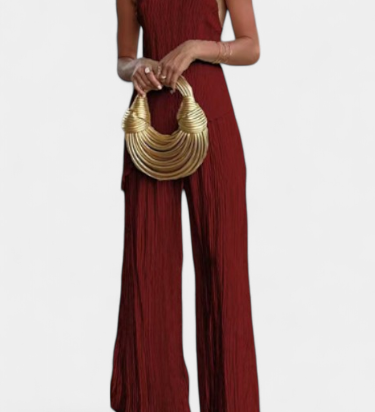 Pilarica Κομψό Πλισέ Σετ με Ασύμμετρο Τοπ και Ρευστό Παντελόνι