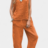 Leona Αμάνικο Σετ με Γιλέκο και Παντελόνι από Βαμβάκι και Λινό