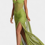 Therese Θερέζ Μακρύ Φόρεμα από με Βαθύ Ντεκολτέ και Σμιλευμένο Σούρωμα