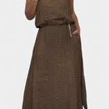 Σετ από Λινό και Βαμβάκι με Αμάνικο Γιλέκο και Φούστα