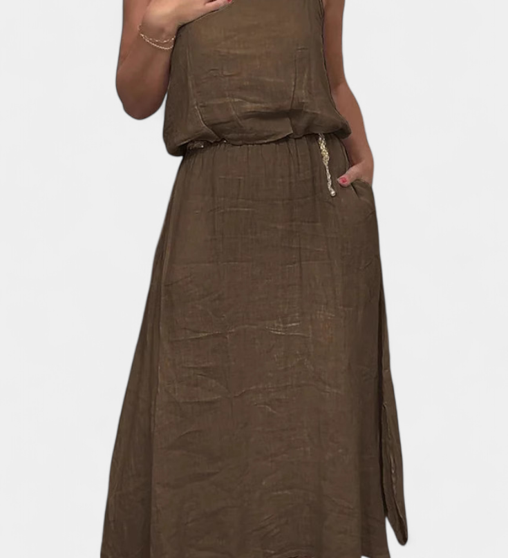 Σετ από Λινό και Βαμβάκι με Αμάνικο Γιλέκο και Φούστα