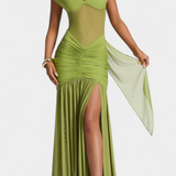 Therese Θερέζ Μακρύ Φόρεμα από με Βαθύ Ντεκολτέ και Σμιλευμένο Σούρωμα