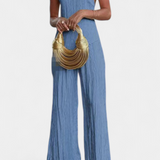 Pilarica Κομψό Πλισέ Σετ με Ασύμμετρο Τοπ και Ρευστό Παντελόνι