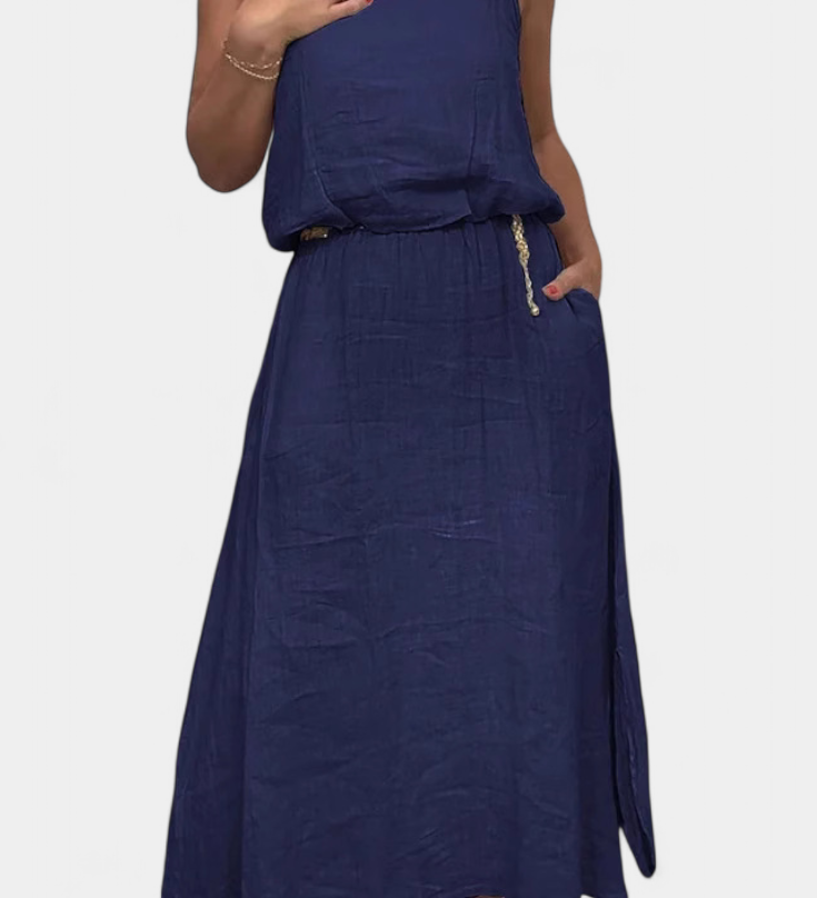 Σετ από Λινό και Βαμβάκι με Αμάνικο Γιλέκο και Φούστα