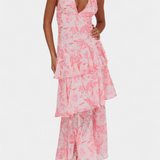 Domenica Φόρεμα από Σιφόν με Ντεκολτέ σε Σχήμα V και Αέρινες Στρώσεις