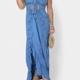 Kailani Μάξι Φόρεμα Ruffle με Μπροστινό Κόμπο