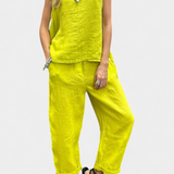 Leona Αμάνικο Σετ με Γιλέκο και Παντελόνι από Βαμβάκι και Λινό