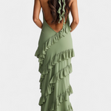 Padeline Μάξι Φόρεμα με Βολάν και Ανοιχτή Πλάτη