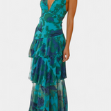 Domenica Φόρεμα από Σιφόν με Ντεκολτέ σε Σχήμα V και Αέρινες Στρώσεις