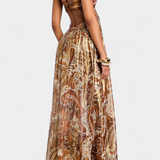 Τάσα Μάξι Φόρεμα με Δετό Λαιμό, Ανοιχτή Πλάτη και Κοψίματα