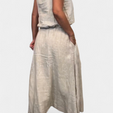 Σετ από Λινό και Βαμβάκι με Αμάνικο Γιλέκο και Φούστα