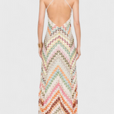 Agustina Μακρύ δαντελένιο φόρεμα με ντεκολτέ σε V και ζιγκ-ζαγκ μοτίβο