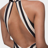 Crispina Ριγέ Maxi Φόρεμα Halter με Ρευστή Γραμμή