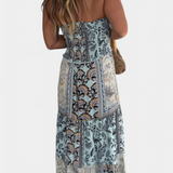 Edurne Μακρύ εμπριμέ φόρεμα με στράπλες λαιμόκοψη