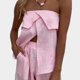 Oriana Στράπλες Σετ με Φούστα με Σκίσιμο σε Μονόχρωμο Σχέδιο