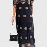 Cathy Κομψό Καλοκαιρινό Φόρεμα από Δίχτυ με Ανοίγματα και Ρευστή Γραμμή